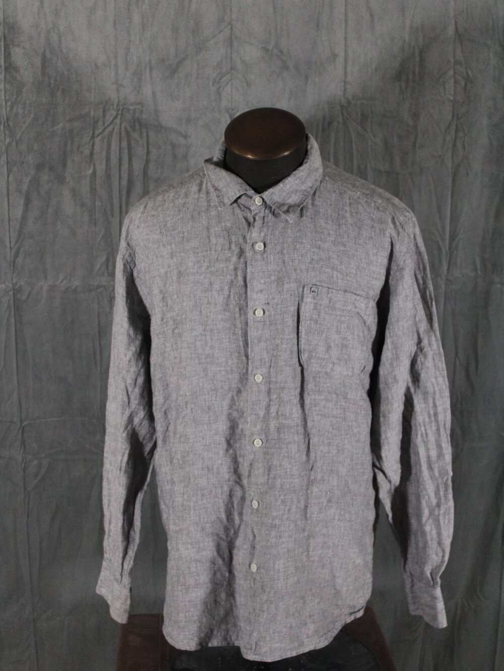 Long Sleeve Shirt- Quiksilver Grey Linen Shirt - Men's 2XL